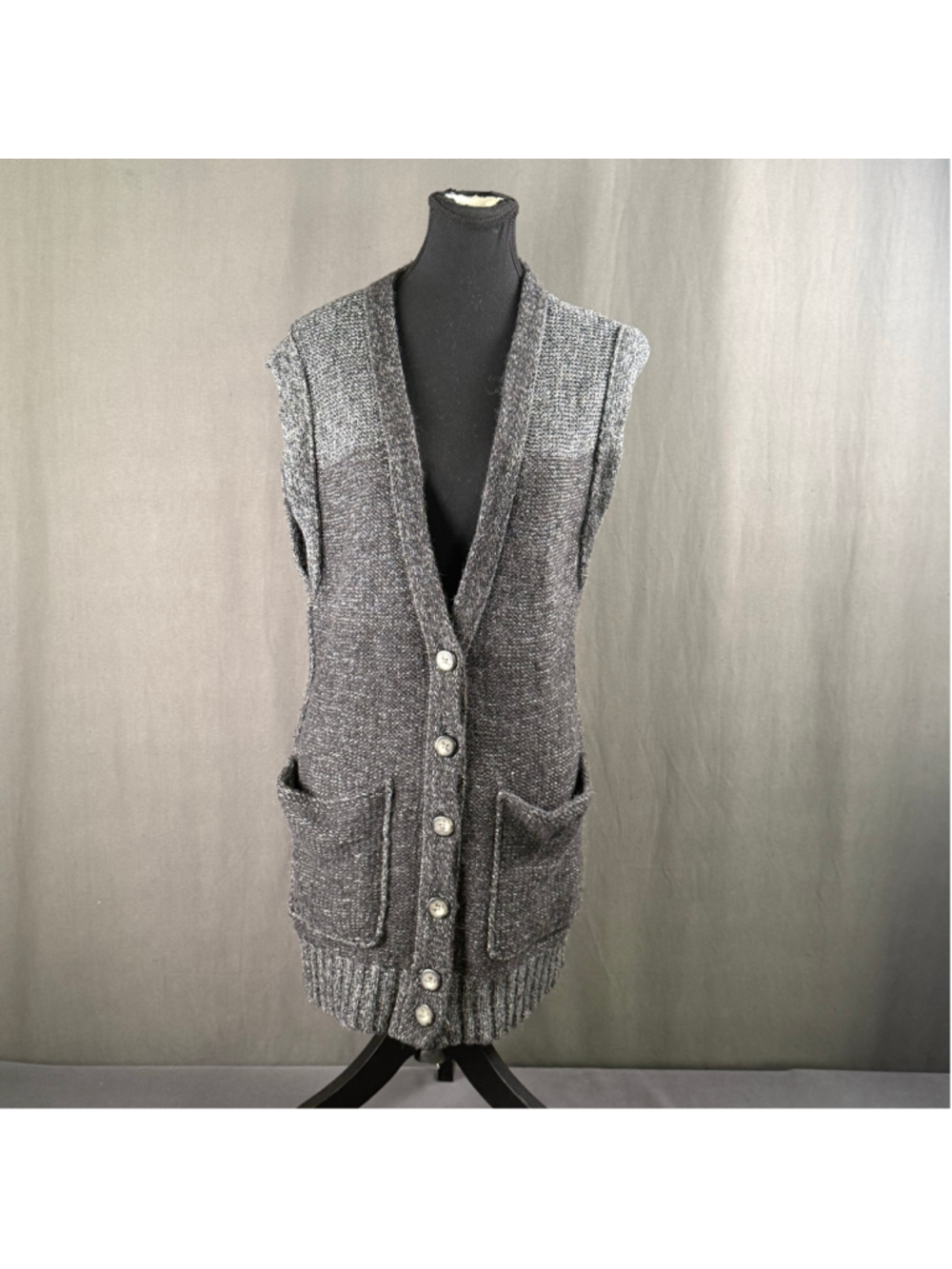 Club Monaco Vest Women S Knit Wool Alpaca Longline Academia Preppy Charcoal Grey - Picture 2 of 14